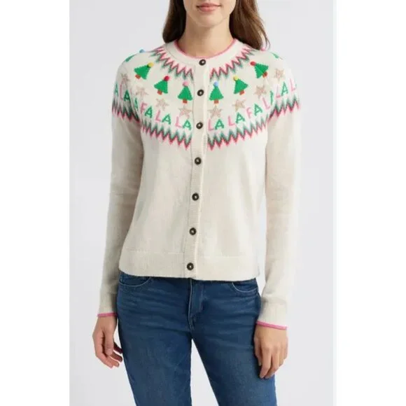 New Boden Edie Fair Isle Alpaca Blend Holiday Cardigan Sweater Cream S MSRP$150 - Picture 13 of 13